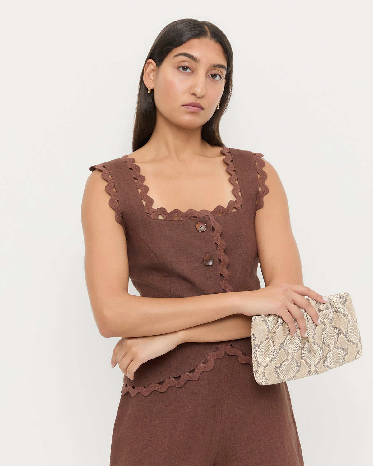 Serena Snake Leather Gathered Clutch