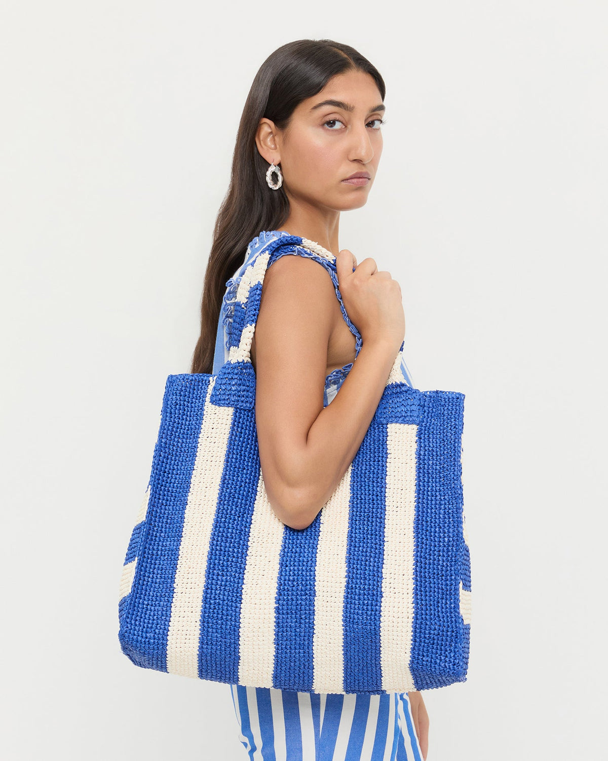 Sol Blue Striped Crochet Beach Tote