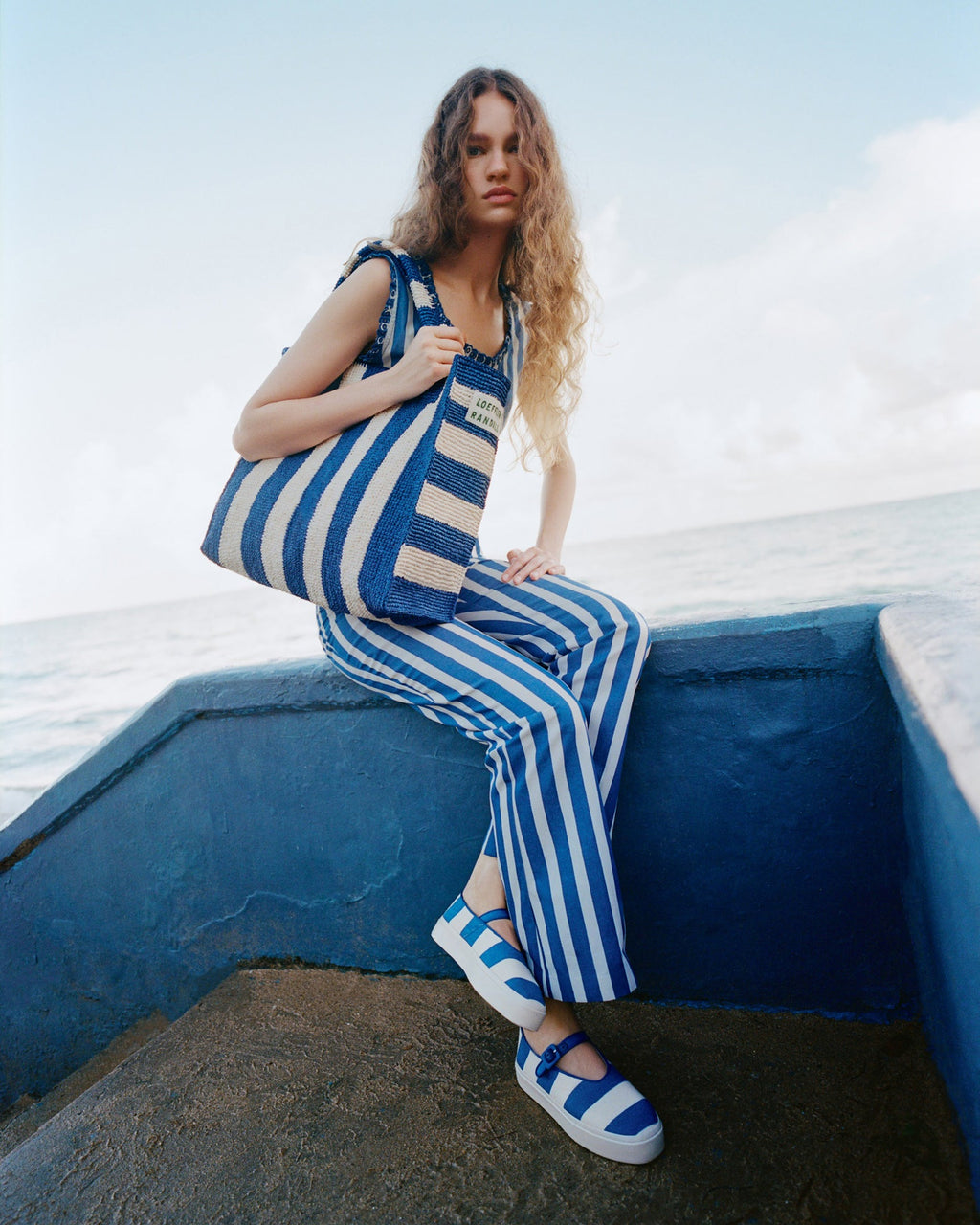 Sol Blue Striped Crochet Beach Tote